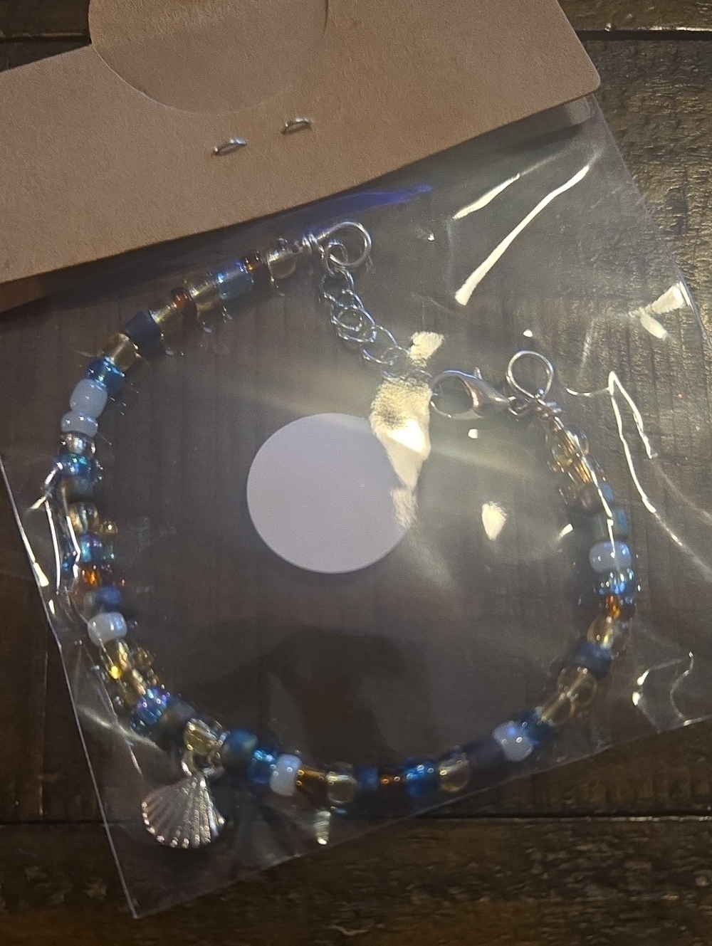 Delicate Blue & Gold Beaded Shell Bracelet